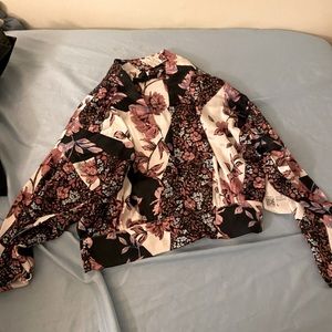 Satin Floral Cropped Bell Sleeve Top.  Forever21